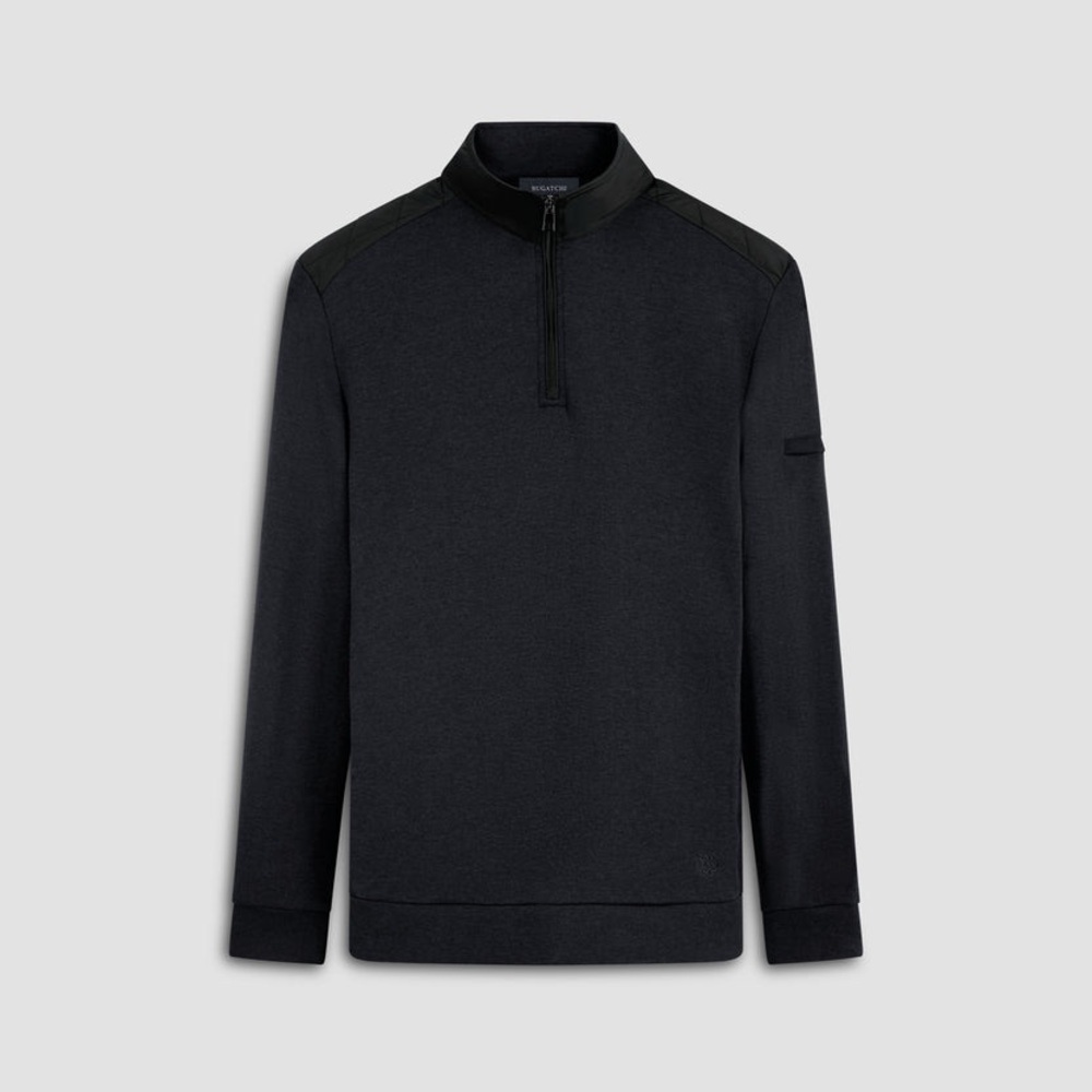 Bugatchi Men’s Quarter Zip Pullover Sweater Black Gray Size Large L